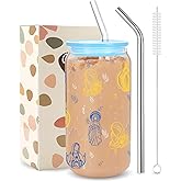 Kihraw Our Lady of Fatima Glass Cup, Catholic Marian Drinking Glasses 16 oz Iced Coffee Cup Religious Guadalupe Tumblers for Birthday Wedding Party Gifts Include 2 Straw & 1 Cleaning Brush