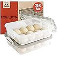 Chef Pomodoro Large Pizza Dough Proofing Box with 2 Trays and 2 Lids, 17.3 x 13.4, Pizza Dough Container with Lid Fits 6-8 Dough Balls, Pizza Dough Tray With Convenient Carry Handle (Grey)