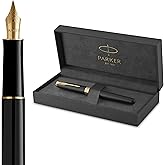 Parker Sonnet Fountain Pen, Matte Black Lacquer with Gold Trim, Medium Nib, Premium Gift Box, Ideal for Gifting