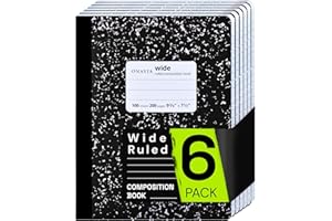 ONAVIA Composition Notebook Wide Ruled 6 Pack, 200 Pages (100 Sheets), 9-3/4 x 7-1/2, Black Marble Composition Books Bulk, Notebooks for School, Work, Office, Hard Cover Comp Book, School Supplies
