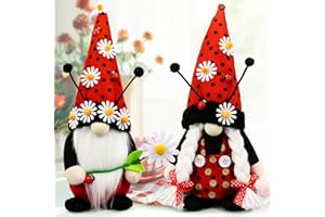 Teeker Spring Deocrations for Home - Summer Decorations - Ladybug/Ladybird Gnomes with Daisy Decorations for Home - Garden Gnomes Spring Summer Decor for Office Home Indoor Desk Outdoor Outside Yard
