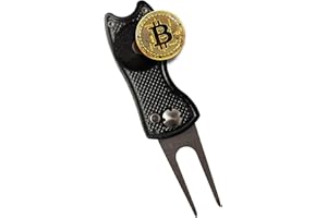 HODL 21 Bitcoin Golf Divot Repair Tool, All-Metal Golf Accessories - 3- in-1 Golf Multitool (Divot Tool, Ball Marker, Club Holder) | Foldable with with Pop-up Button & Magnetic Ball Marker