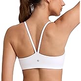 CRZ YOGA Butterlift Double Lined V Back Sports Bras for Women - Scoop Neck Spaghetti Strap Wireless Yoga Top Non Padded