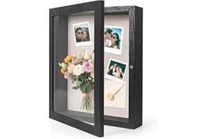 HOUSE DAY 11x14 Shadow Box Frame, Front Open Magnetic Shadow Boxes Display Cases with Linen Back, Pins, for Photos or 3D Itmes Under 9x12, Tabletop or Wall Mount Display Case for Memorabilia, Black