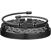 WFYOU 3PCS Stainless Steel Imperial Crown Bracelets for Men Gold Roman Numeral Bangle Bracelet Adjustable Cuff Bracelet Mens Luxury Jewelry Gifts