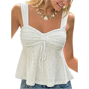 SOLY HUX Girl's Summer Babydoll Tops Ruched Tie Front Sleeveless Eyelet Embroidery Peplum Ruffle Cute Tank Top
