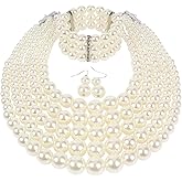 KOSMOS-LI Large Multi Layer Faux Pearl Strand Costume Jewelry Sets For Women Stocking Stuffers