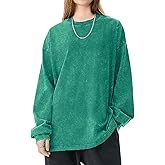 FULFIDREAM Oversized Tshirts for Women Heavy Cotton Acid Wash Vintage Unisex Long Sleeve Casual Loose Solid Basic Tee Tops