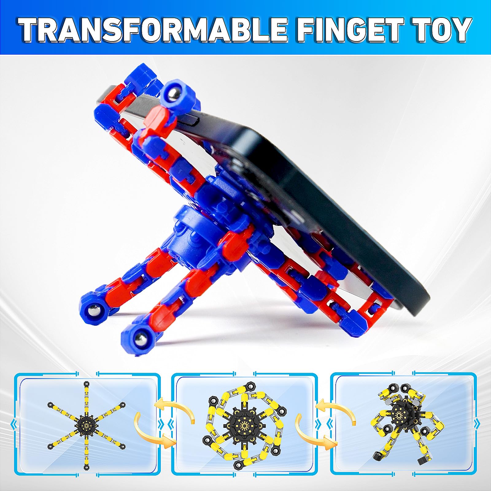 Transformable Fidget Spinners,9PCS Funny Sensory Fidget Toys Adults Deformable Chain DIY Robot Spinner,Fingertip Stress Relief Gyro Toy for Kids, Kids Classroom Prizes
