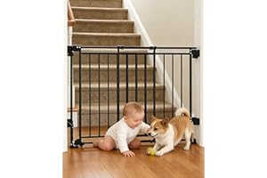 Baby Gate for Stairs, Doorways & Hallways with Auto Close – 26.4"-43" W x 29" H, Extra-Wide Walk Thru and No Bottom Bar for E