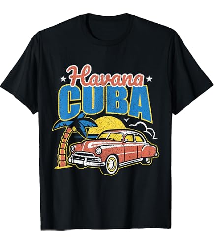 Amazon.com: Cuba Havana Vintage Cuban Flag Palm Trees Sunset T