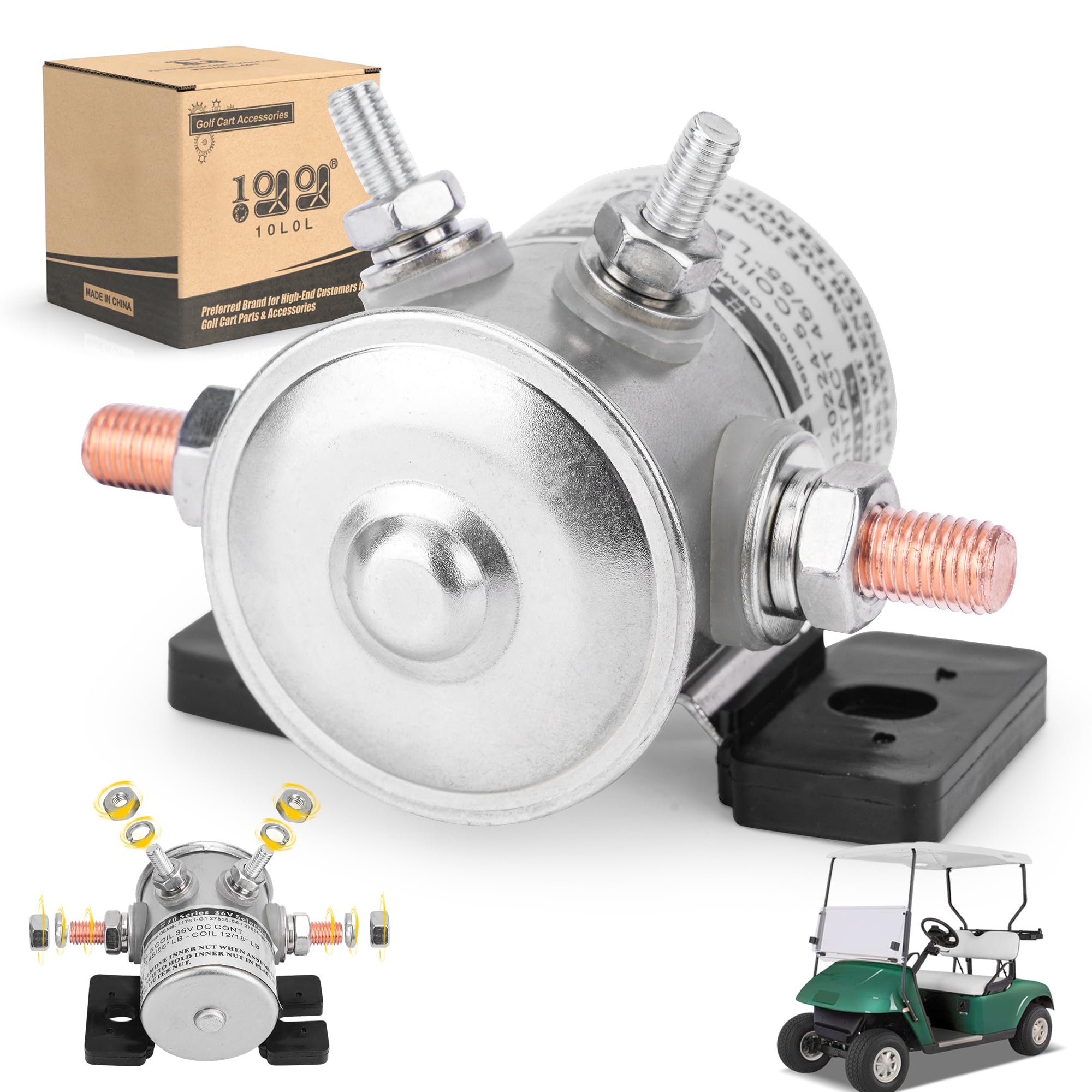 Photo 1 of 10L0L Golf Cart Solenoid 36 Volt, #70 Series Continuous Duty Solenoid Relay for EZGO TXT/Marathon 1980-2010 Electric Golf Cart, Replace OEM# 27855G01, 11761G1, 27855G02, 31680G1, 3016