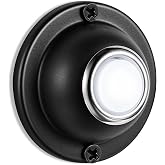 Dreyoo Door Bell Button, Round Metal Doorbell Button Wired Lighted Up LED Door Buttons Replacement Solid Iron Doorbell for Home Front Doors, White Light(Black)