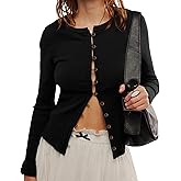 Womens Slim Fitted Cardigan Long Sleeve Y2K Ribbed Tops Button Down Shirts