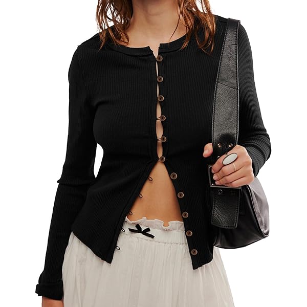 トップス OUAT 011- BLACK OFFICE CREWNECK CARDIGAN OUAT Black Office Crewneck Cardigan | MILANSTYLE.COM