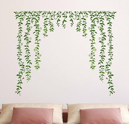 Decals Design Green Falling with Pretty Flowers Wall Sticker (PVC Vinyl, 60 cm x 90 cm x 1 cm)