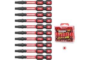 Geinxurn 10Pieces 2 In. T15 Impact Tough Magnetic Screwdriver Bit Set, #15 Torx Head Power Bits, S2 Alloy Steel Star Bits with Storage M-Box