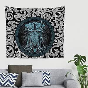 Tapiz vikingo Odin con lanza y cuervos psicodélicos para colgar en la
