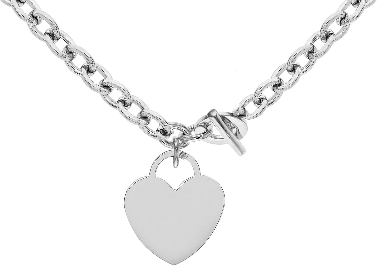 Tuscany Silver Sterling Silver Large Heart TBar Belcher Chain Necklace