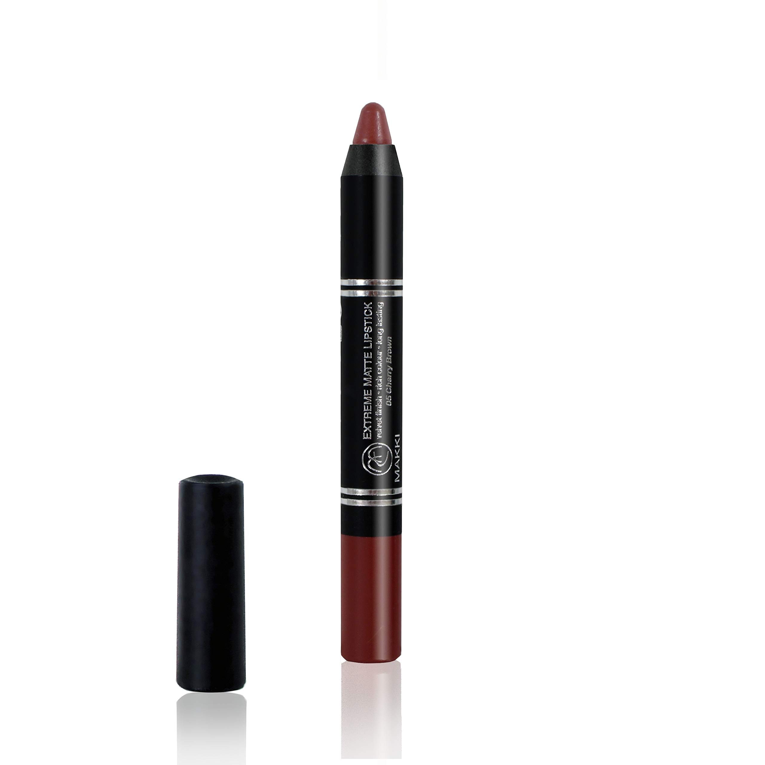 Cherry Brown Makki Extreme Matte Lipstick Pencil Rich intense colour velvet finish long stay lip colour stick with oil absorbing molecules, rice starch and cyclic volatiles, fragrance free