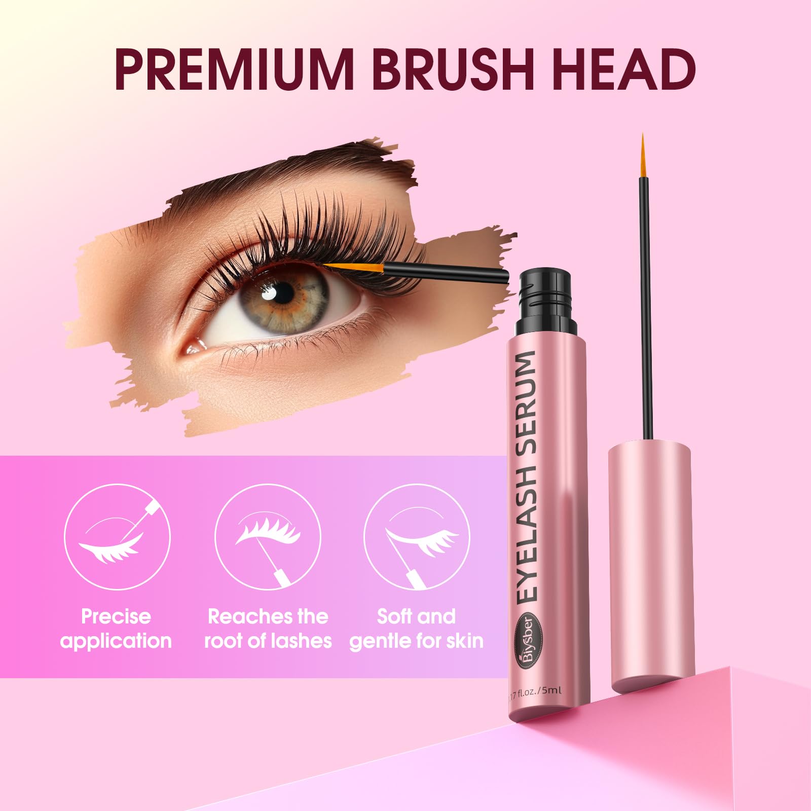 Biysber Lash Serum for Eyelash Growth: Premium Eyelash Growth Serum with Advanced Formula to Boost Longer Fuller and Thicker Lashes and Eyebrows - Gentle & Vegan for Sensitive Eyes (5 mL)