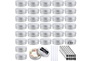 LNRUEG 100PCS Metal Round Tins, 2 oz Aluminum Tin Cans Containers with Screw Lid for Lotion Bars, Balms, Salve, Spices or Beard Balm, DIY Candle Making Jar