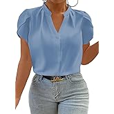 Eytino Women Plus Size Shirts Summer V Neck Petal Sleeve Business Work Dressy Blouse Tops(1X-5X)