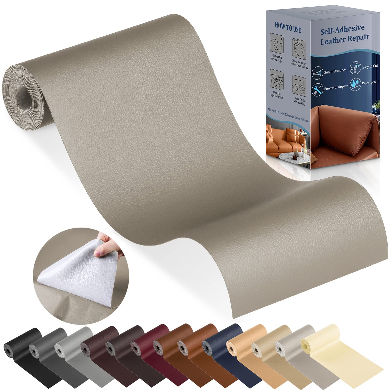 Photo 1 of YAFLC Leather Repair Patch for Furniture, 4" x 63" Self Adhesive Leather Repair Kit Vinyl Repair Tape for Car Seat Sofa Jackets Couches Chair Khaki