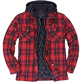 ThCreasa Mens Plaid Quilted Lined Flannel Jacket Button Down Flannel Shirt Jackets with Hood