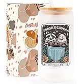 Kimoli 16 Oz Book Club Glass Cup,Cool Book Lovers Gifts, Bookish Gifts for Women, Readers, Best Friends Cute Iced Coffee Tumbler with Lids and Straws