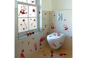SBOQIXFM 84 Pcs Halloween Window Clings, Bloody Handprint and Footprint Stickers, Zombie Bathroom Floor Decals for Restroom Party Decorations, 8 Sheets