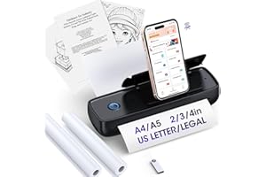 Aixiqee Inkless Portable Wireless for Travel - High Resolution, 4200mAh Battery, Thermal Mini Printer for A4/A5/US Letter, Bluetooth & USB, Lightweight Wireless Printer for Home/Office