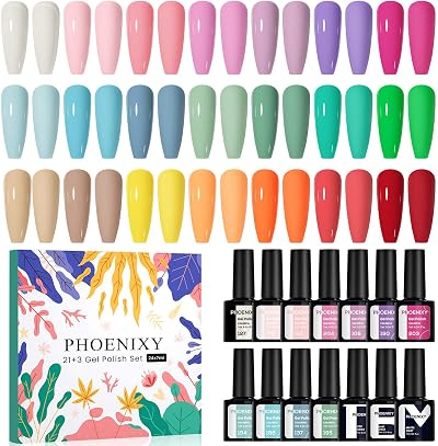 Phoenixy Gel Nail Polish Kit 21 Colours Base & Top Coats Soak Off