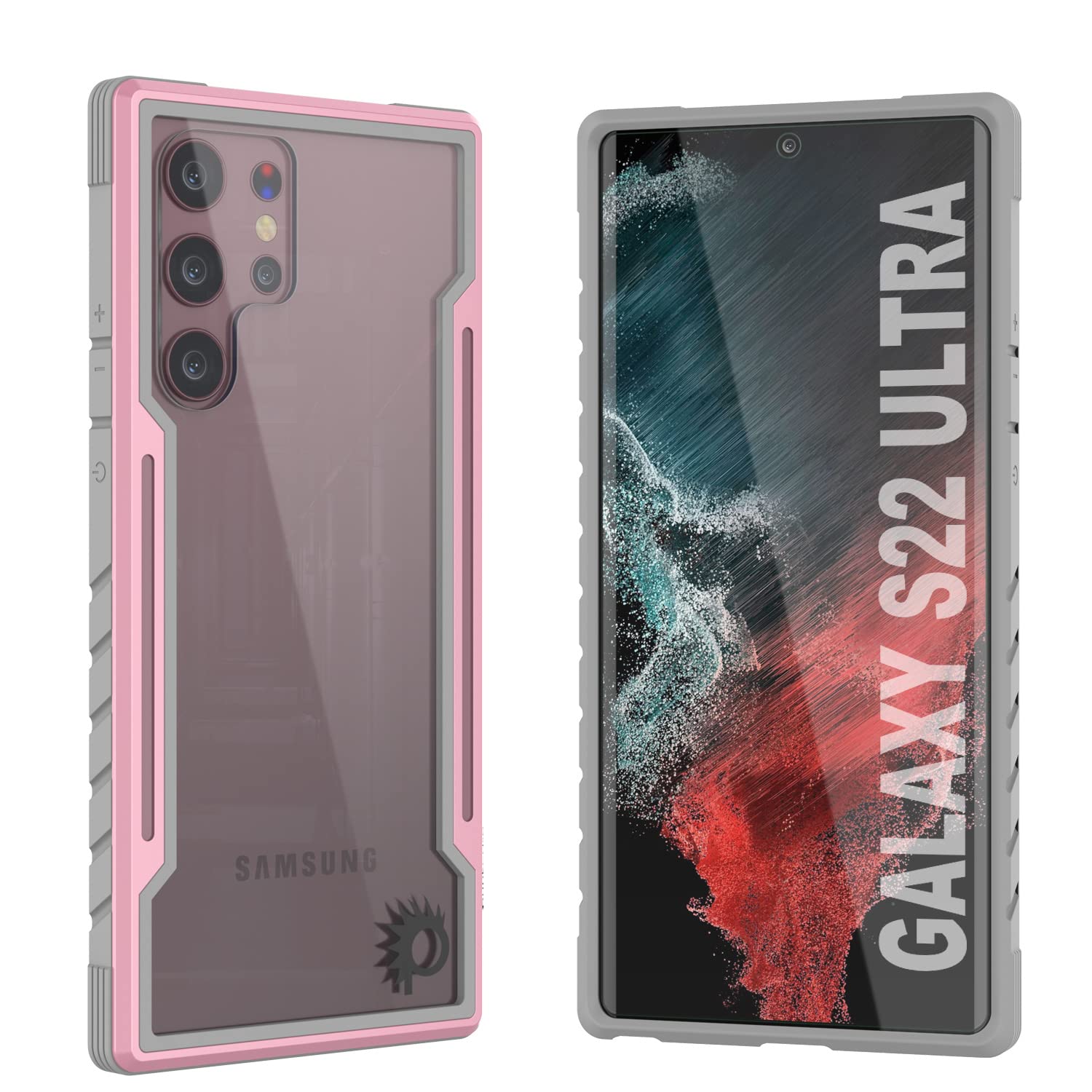 Punkcase Galaxy S22 Ultra Case [Ravenger Defense Series] Protective Military Grade Multilayer Cover W/Aluminum Frame [Clear Back] Ultimate Drop Protection for your S22 Ultra 5G (6.8") (Rose-Gold)