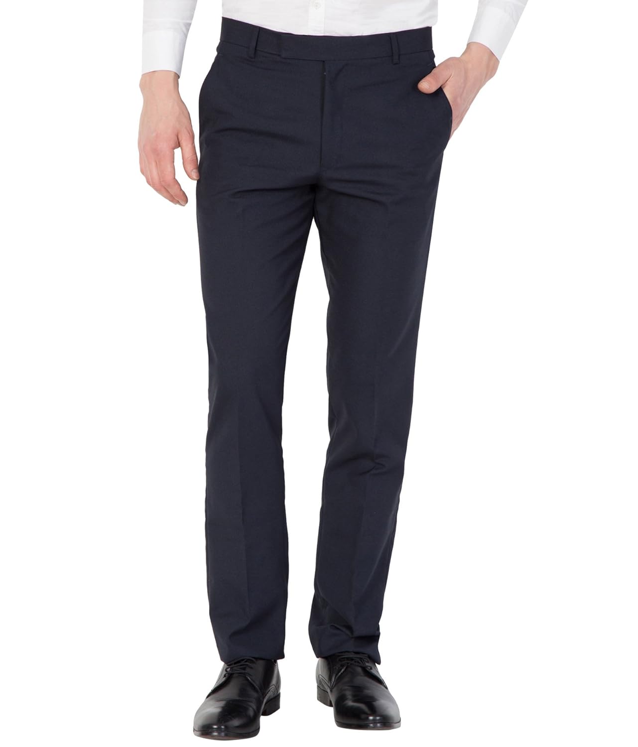 american-elm men navy cotton rayon slim fit formal trouser