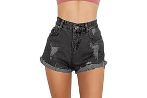 Cuihur Women's Summer High Waisted Denim Shorts Folded Hem Casual Short Jeans