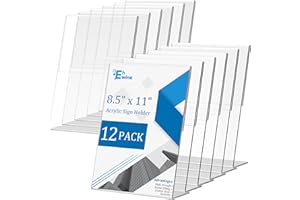 EHWINE 12 Pack Acrylic Sign Holder 8.5 x 11, L Shape Clear Plastic Display Stand, Slanted Back Picture Frame Menu Flyer Paper Display Stand up Table Top Sign Holders for Restaurant, Office and School