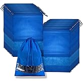 20 Pack Shoe Bags for Travel, 17" x 12.6" Drawstring Shoe Organizers with Clear Window, Breathable Non-Woven Dustproof Pouches for Luggage & Closet (Blue)