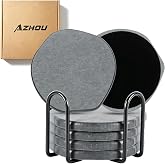 Azhou 6Pcs Absorbent Diatomaceous Earth Coasters Set with Velvet Bottom | 4 Inch, Water Absorbing, Quick Dry, Scratch-Resistant, Set with Holder, Reusable, Home Decor for Coffee Bar, Office Desk