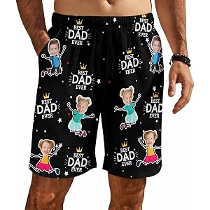 Specizoom Custom Mens Swim Trunks Father's Day Personalized Quick Dry Beach Shorts with Face Gift for Dad Boyfriend Husband