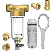 Waterdrop Spin Down Sediment Filter, Backwash Whole House Water Filter System for Well Water, 40-50 Micron, 1" MNPT + 3/4" FNPT + 3/4" MNPT, Traps Sand, BPA Free, WD-RPFK