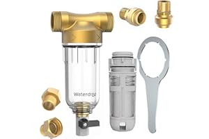 Waterdrop Spin Down Sediment Filter, Backwash Whole House Water Filter System for Well Water, 40-50 Micron, 1" MNPT + 3/4" FNPT + 3/4" MNPT, Traps Sand, BPA Free, WD-RPFK