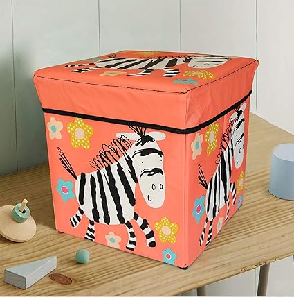 TIED RIBBONS Toys Storage Box Barbie Foldable Stool for Kids Under Lid Padded Seat (30 cm X 28.5 cm X 28.5 cm, Multicolor)