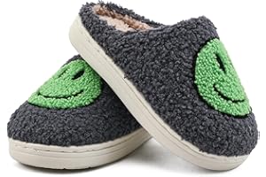 V-CEN Smile Face Slippers for Kids Happy Face Slippers for Girls Boys Soft Plush Warm Slipper Anti-Slip Winter Fluffy House Shoes Soft Memory Foam Comfort Cotton Kids Slippers Indoor and Outdoor