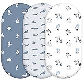Civarua Kids Bassinet Fitted Sheets, 3 Pack Baby Boy and Girl, Soft Breathable Stretchy Baby Pad/Mattress Sheet Set, Universal Fit for Hourglass Oval and Rectangle Bassinet Mattress(Blue Whale Ocean)