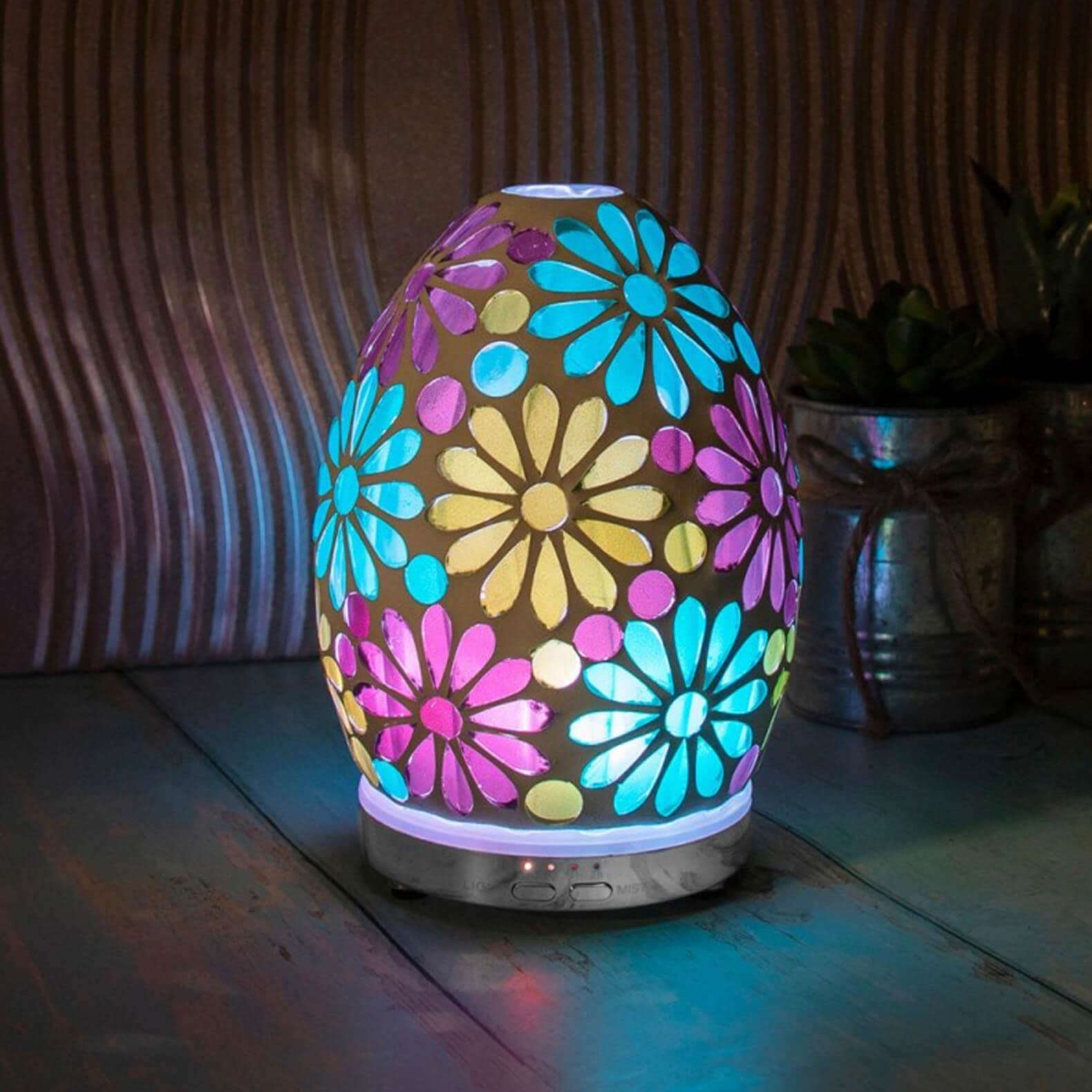 Egg Shaped Humidifier | Blue Flower Mosaic Design | 1 Pc