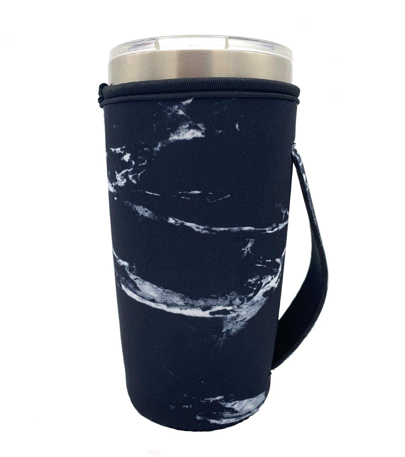 KOSTOO Reusable Neoprene Iced Coffee Cup Cover Holder - Insulated Sleeves Idea for 20oz Tumbler Cup, Trenta Starbucks, Large Dunkin Donuts (Marble Black)