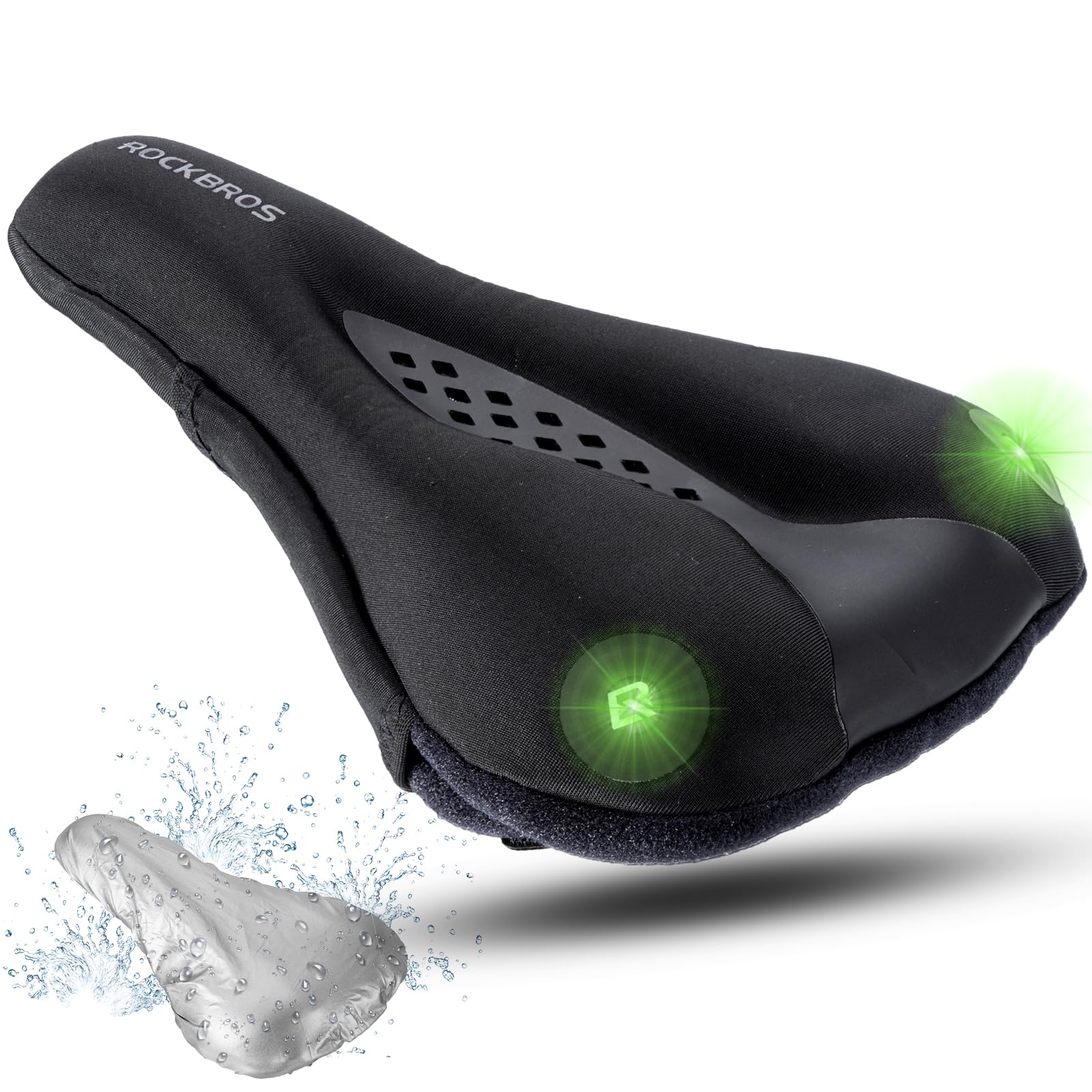 ROCKBROS Rechargeable Gel Bike Seat Cover with Rear Lights, Waterproof Comfortable Bicycle Saddle Cushion Cover for Mountain and Road Bike