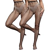 ZINTEDI 2 Pairs Black Womens Fishnet Stockings for Women High Waist Fishnet Tights