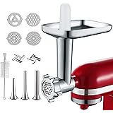 Metal Food Grinder Attachments for KitchenAid Stand Mixers, Included 3 Sausage Stuffer Tubes, 2 Grinding Blades, 4 Grinding P